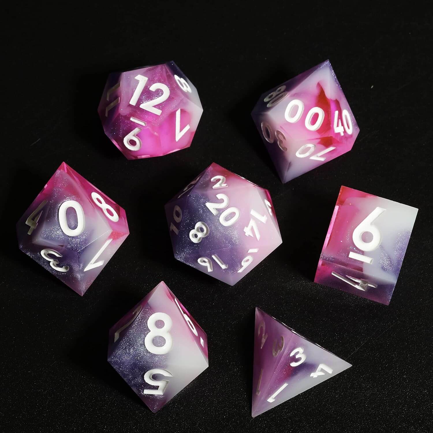 Awesome 7-Piece Polyhedral Resin D&D Dice Set - Pink - Dice of Dragons