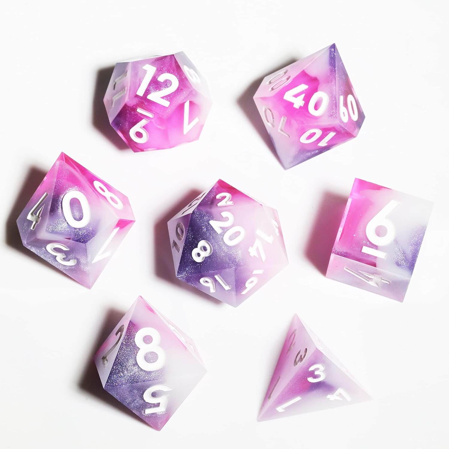 Awesome 7-Piece Polyhedral Resin D&D Dice Set - Pink - Dice of Dragons