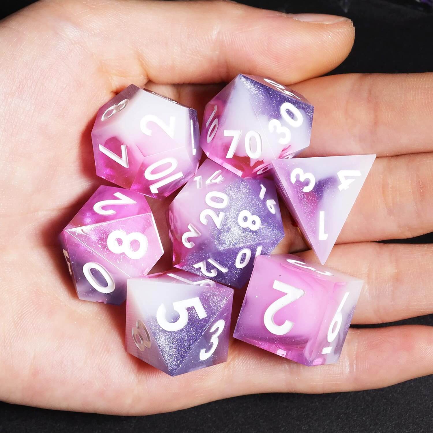 Awesome 7-Piece Polyhedral Resin D&D Dice Set - Pink - Dice of Dragons