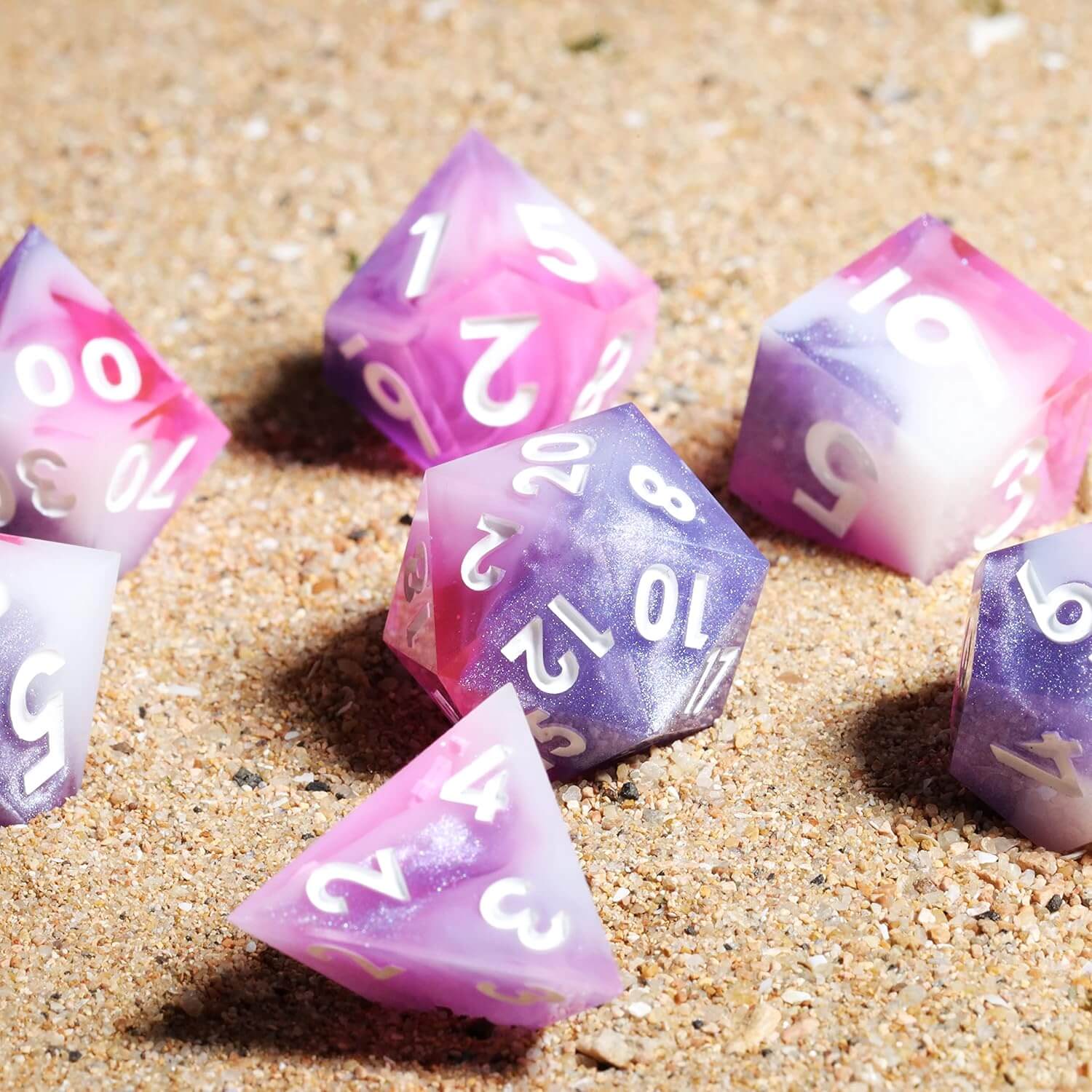 Awesome 7-Piece Polyhedral Resin D&D Dice Set - Pink - Dice of Dragons