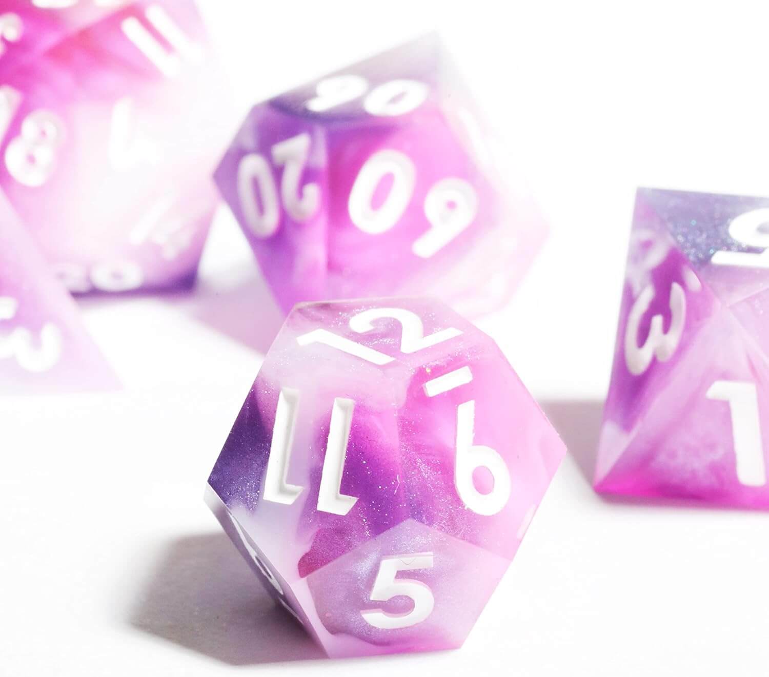 Awesome 7-Piece Polyhedral Resin D&D Dice Set - Pink - Dice of Dragons