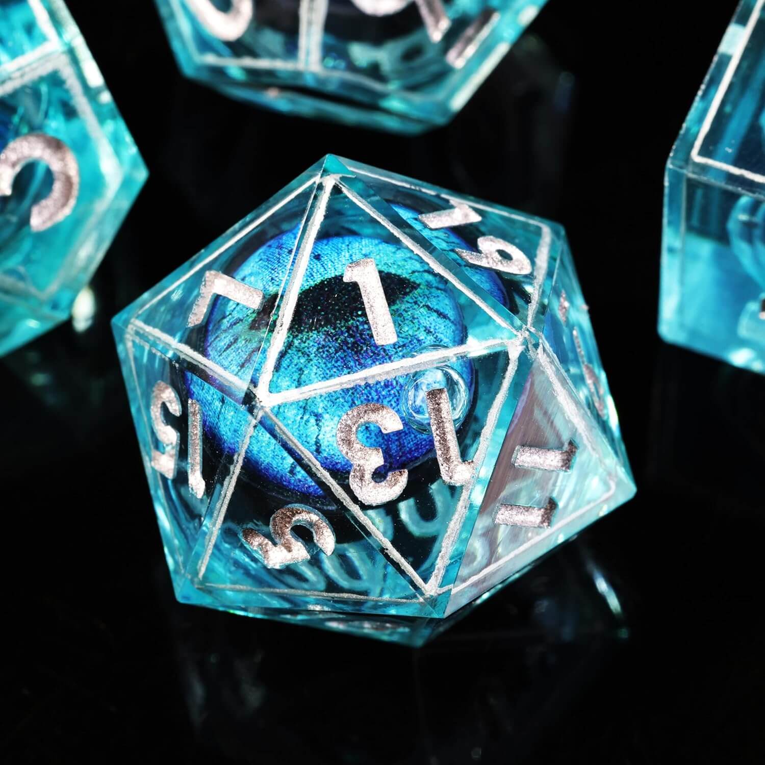 D&D 7-Piece Sharp Edge Multi-Layer Blue Dragon Eye Polyhedral Resin Dice Set - Dice of Dragons