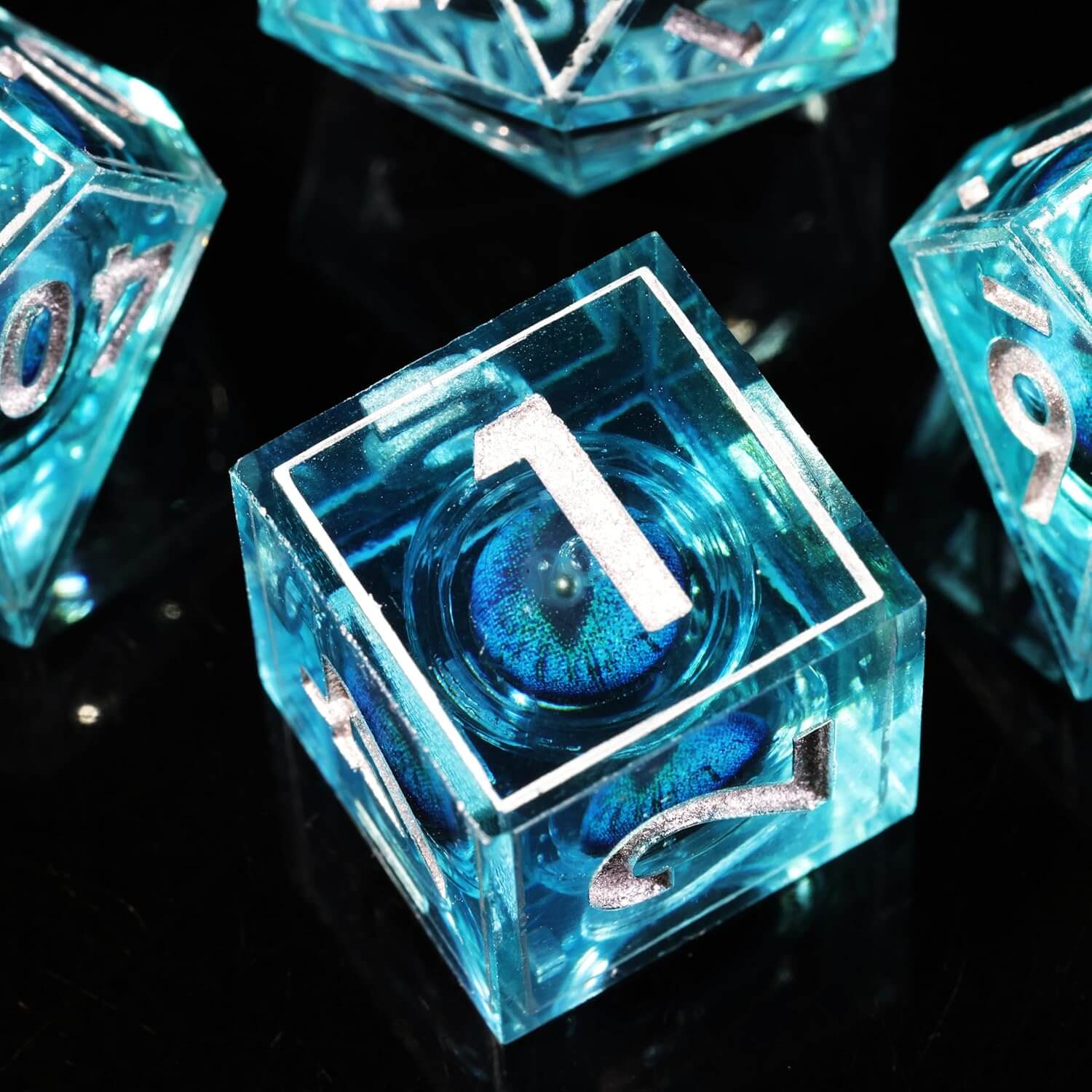 D&D 7-Piece Sharp Edge Multi-Layer Blue Dragon Eye Polyhedral Resin Dice Set - Dice of Dragons