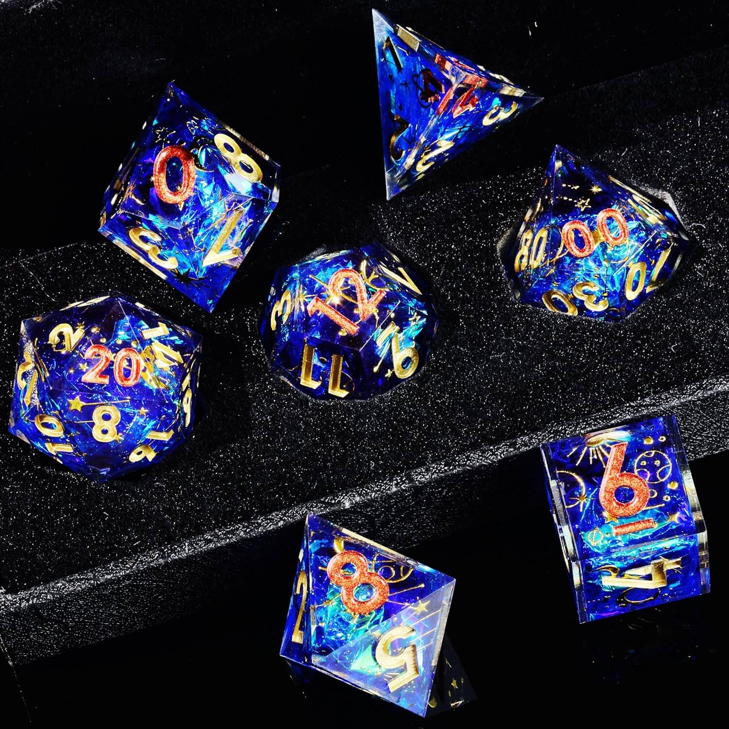 D&D 7-Piece Sharp Edge Planet Polyhedral Resin Dice Set - Dice of Dragons