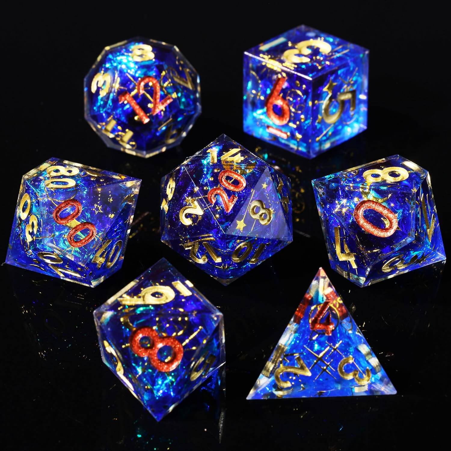 D&D 7-Piece Sharp Edge Planet Polyhedral Resin Dice Set - Dice of Dragons