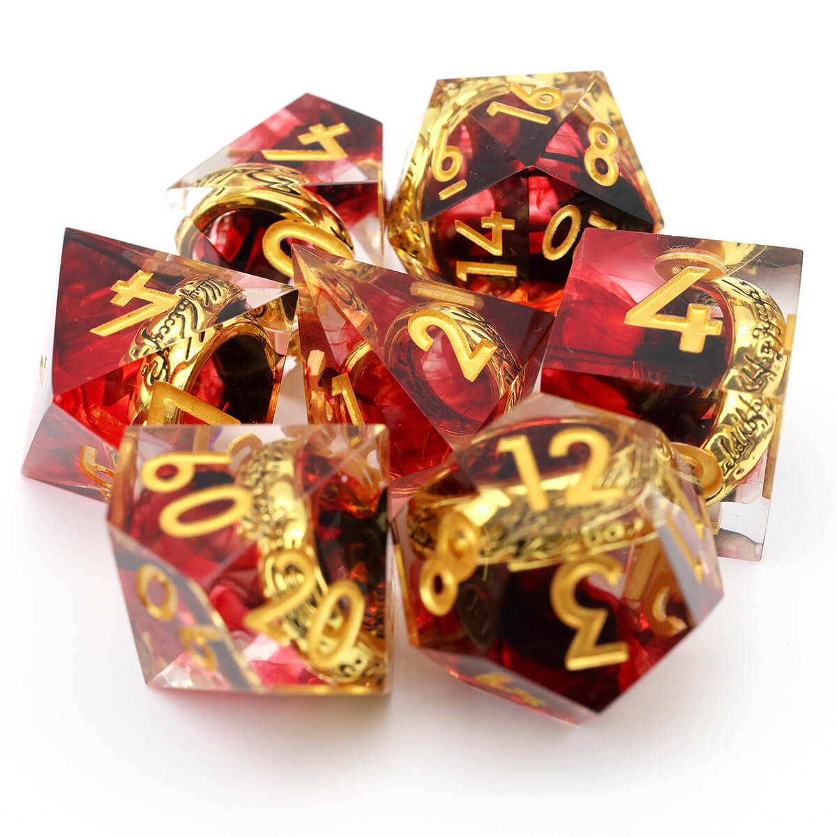 DND 7-Piece Sharp Edge Red Magic Ring Dice Set - Dice of Dragons