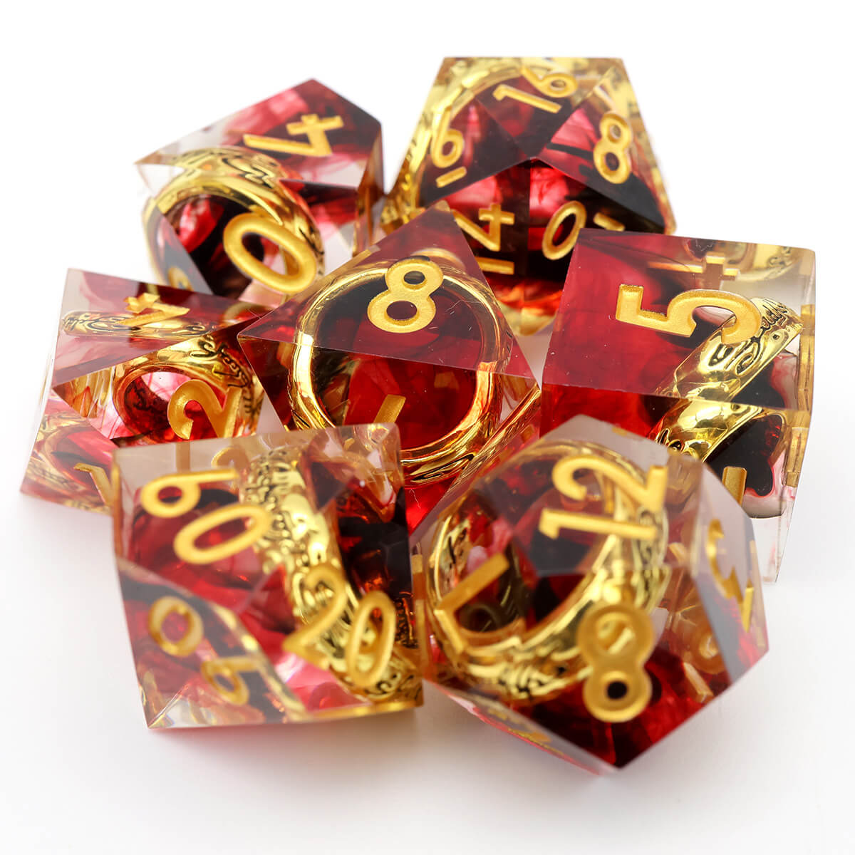 DND 7-Piece Sharp Edge Red Magic Ring Dice Set - Dice of Dragons