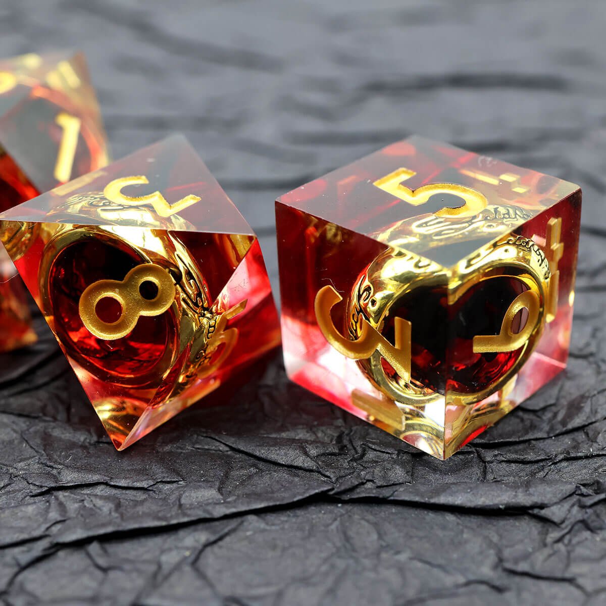 DND 7-Piece Sharp Edge Red Magic Ring Dice Set - Dice of Dragons