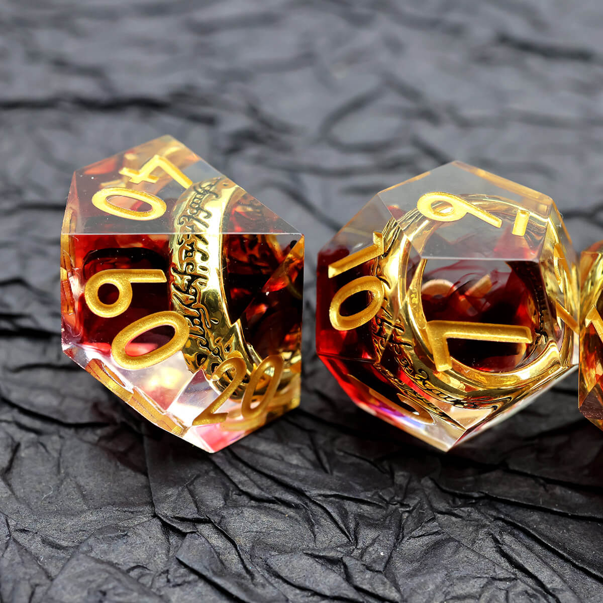 DND 7-Piece Sharp Edge Red Magic Ring Dice Set - Dice of Dragons