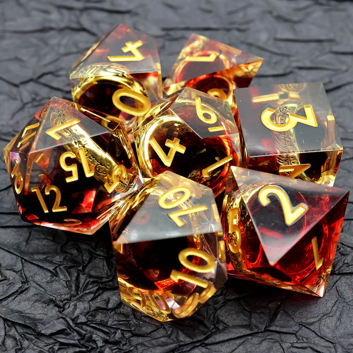 DND 7-Piece Sharp Edge Red Magic Ring Dice Set - Dice of Dragons