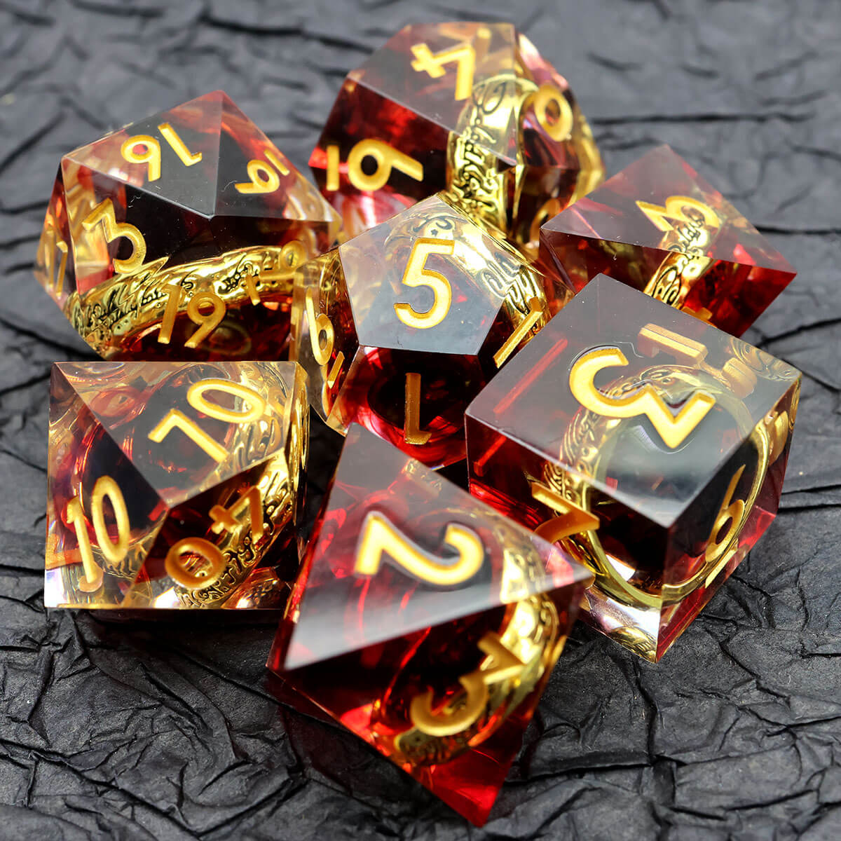 DND 7-Piece Sharp Edge Red Magic Ring Dice Set - Dice of Dragons