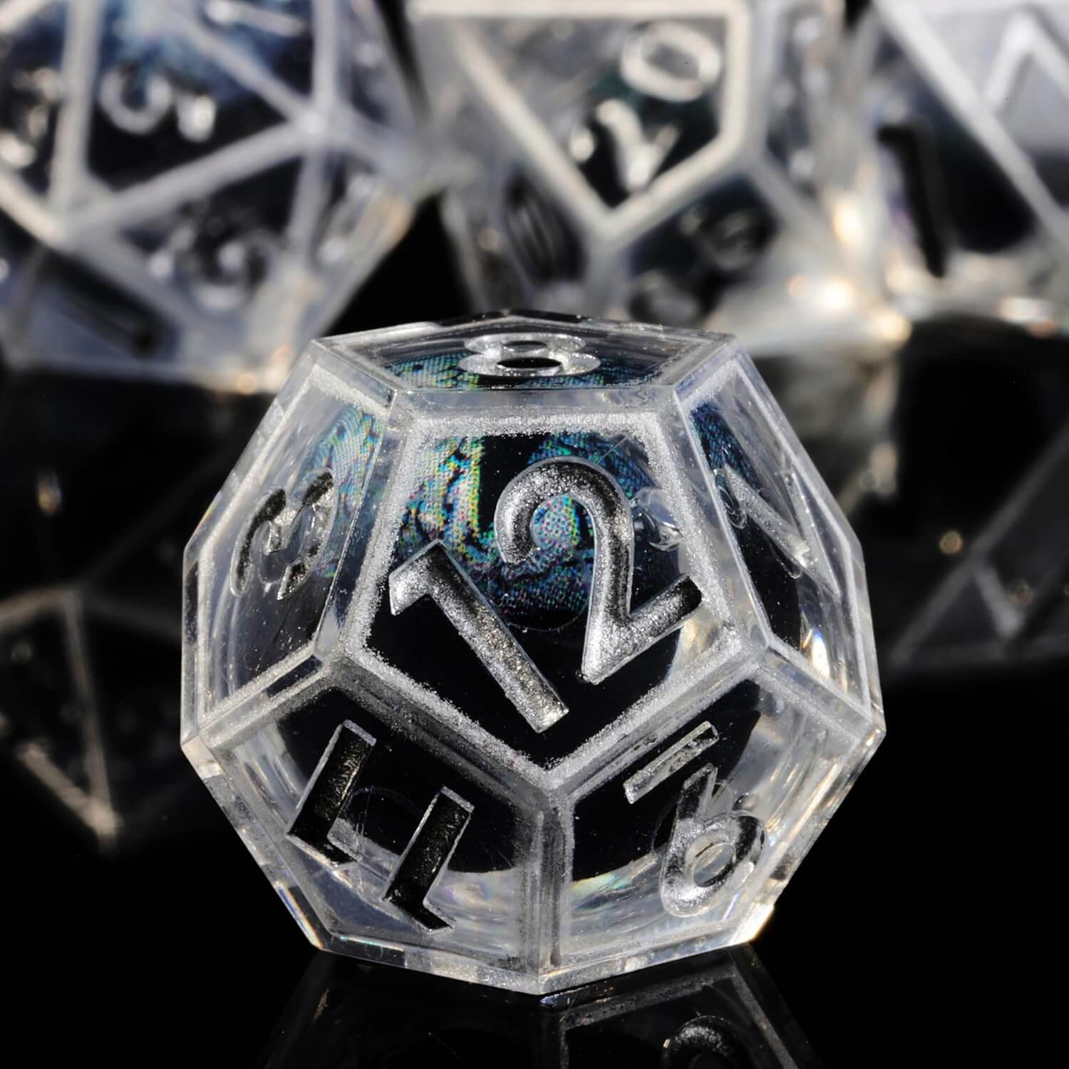 Silver Liquid Core Dragon Eye D&D Dice Set | Dice of Dragons