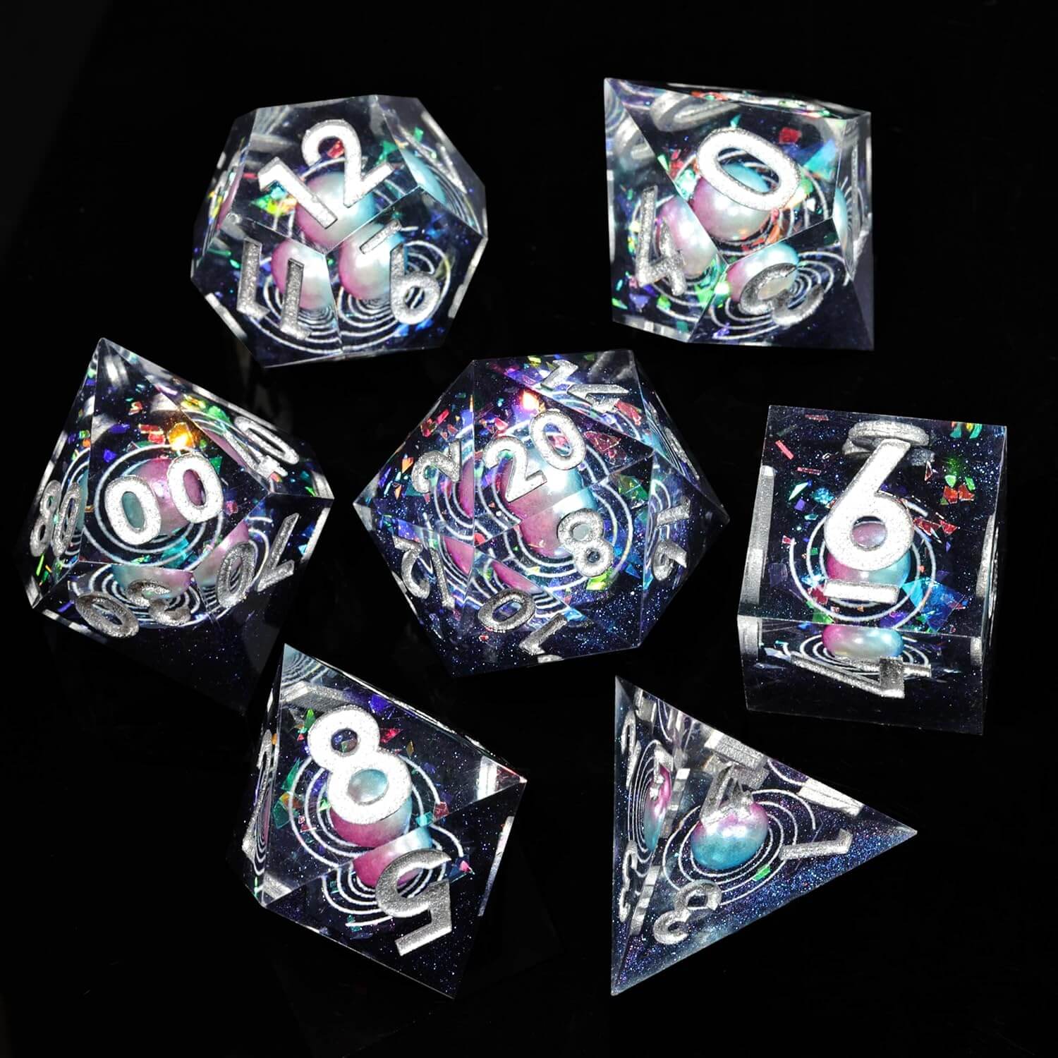 D&D 7-Piece Sharp Edge Starry Sky Polyhedral Resin Dice Set - Dice of Dragons