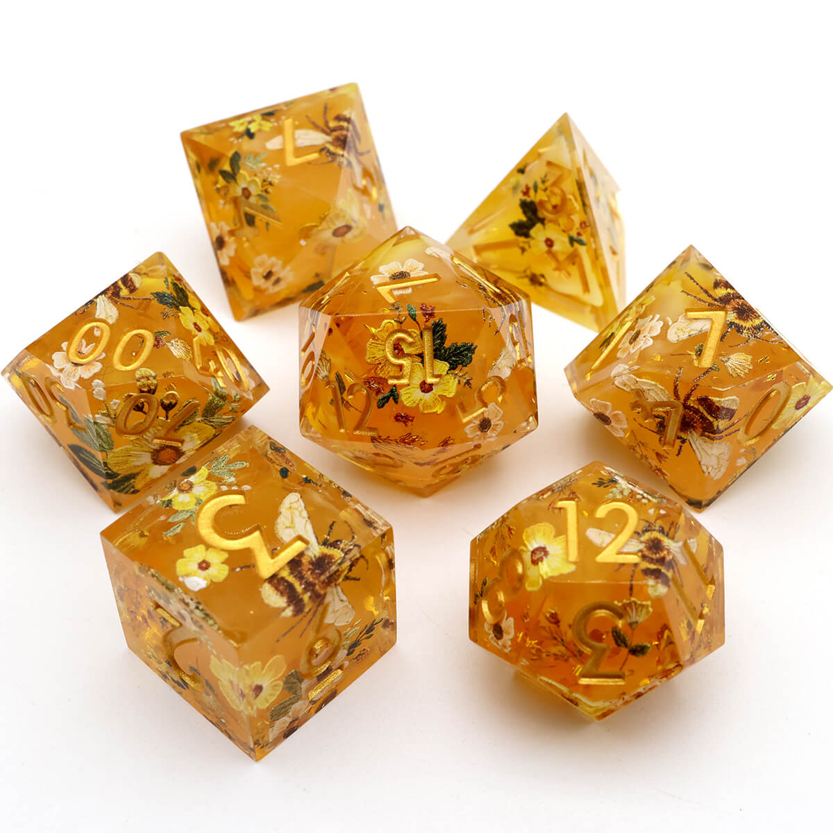 DND Bee 7-Piece Sharp Edge Layered Dice Set - Dice of Dragons