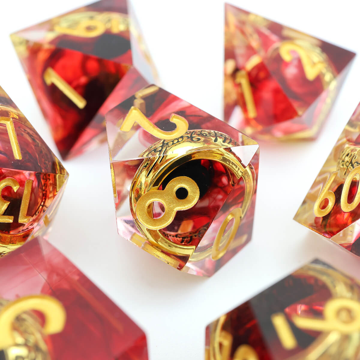 DND 7-Piece Sharp Edge Red Magic Ring Dice Set - Dice of Dragons