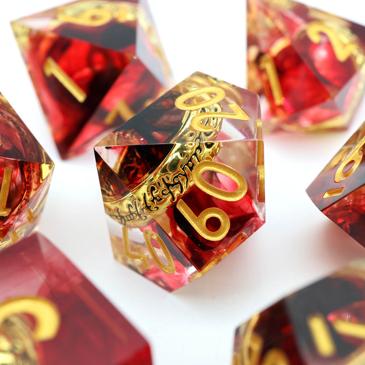 DND 7-Piece Sharp Edge Red Magic Ring Dice Set - Dice of Dragons