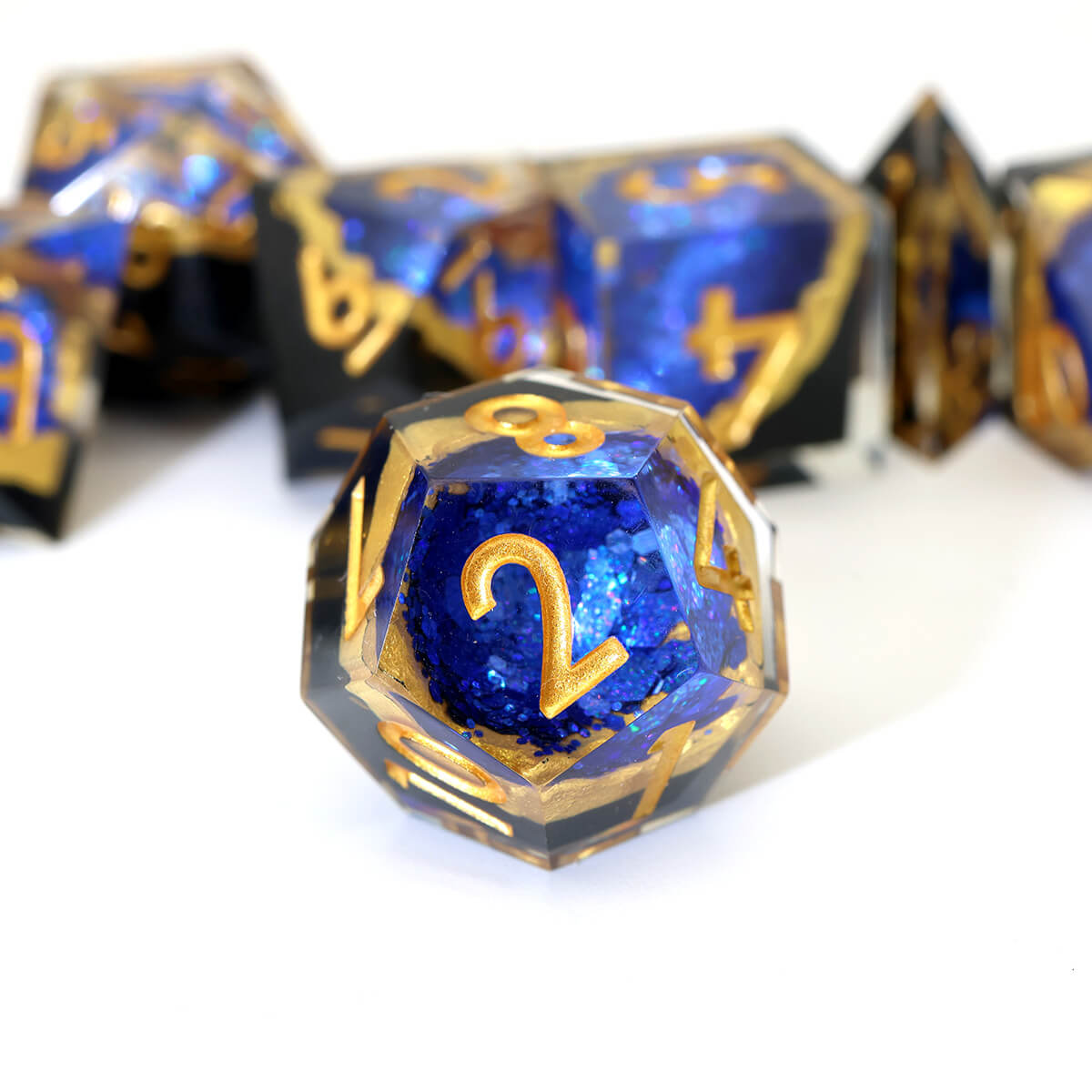 DND 7-Piece Sharp Edge Blue Geode Dice Set - Dice of Dragons