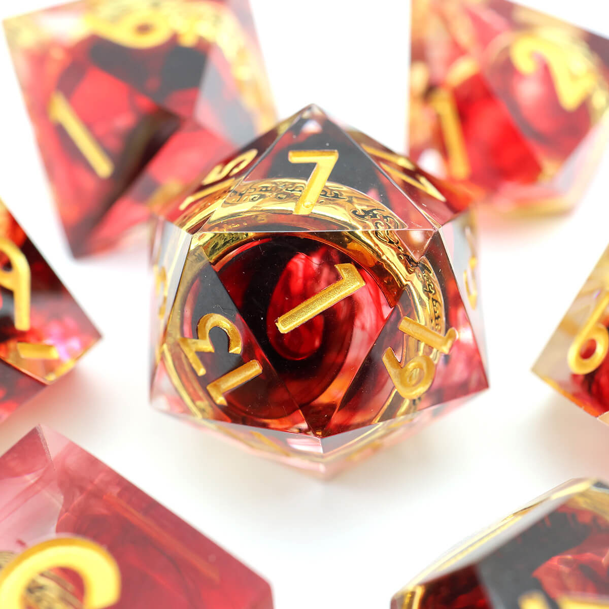 DND 7-Piece Sharp Edge Red Magic Ring Dice Set - Dice of Dragons