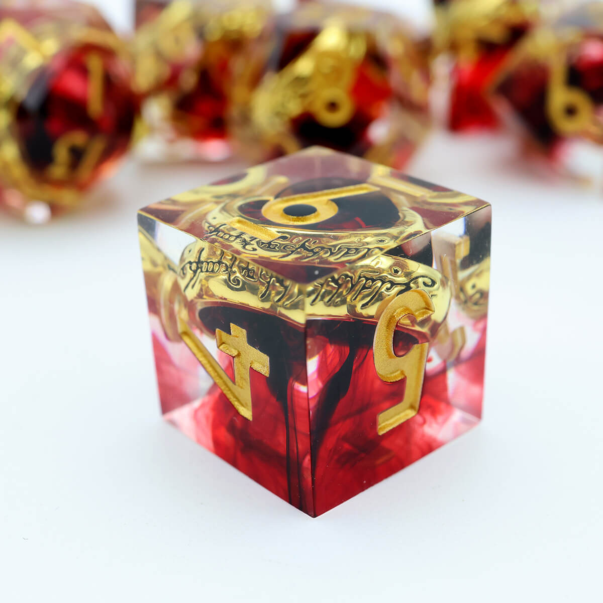 DND 7-Piece Sharp Edge Red Magic Ring Dice Set - Dice of Dragons