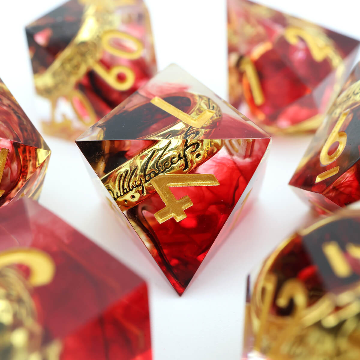 DND 7-Piece Sharp Edge Red Magic Ring Dice Set - Dice of Dragons