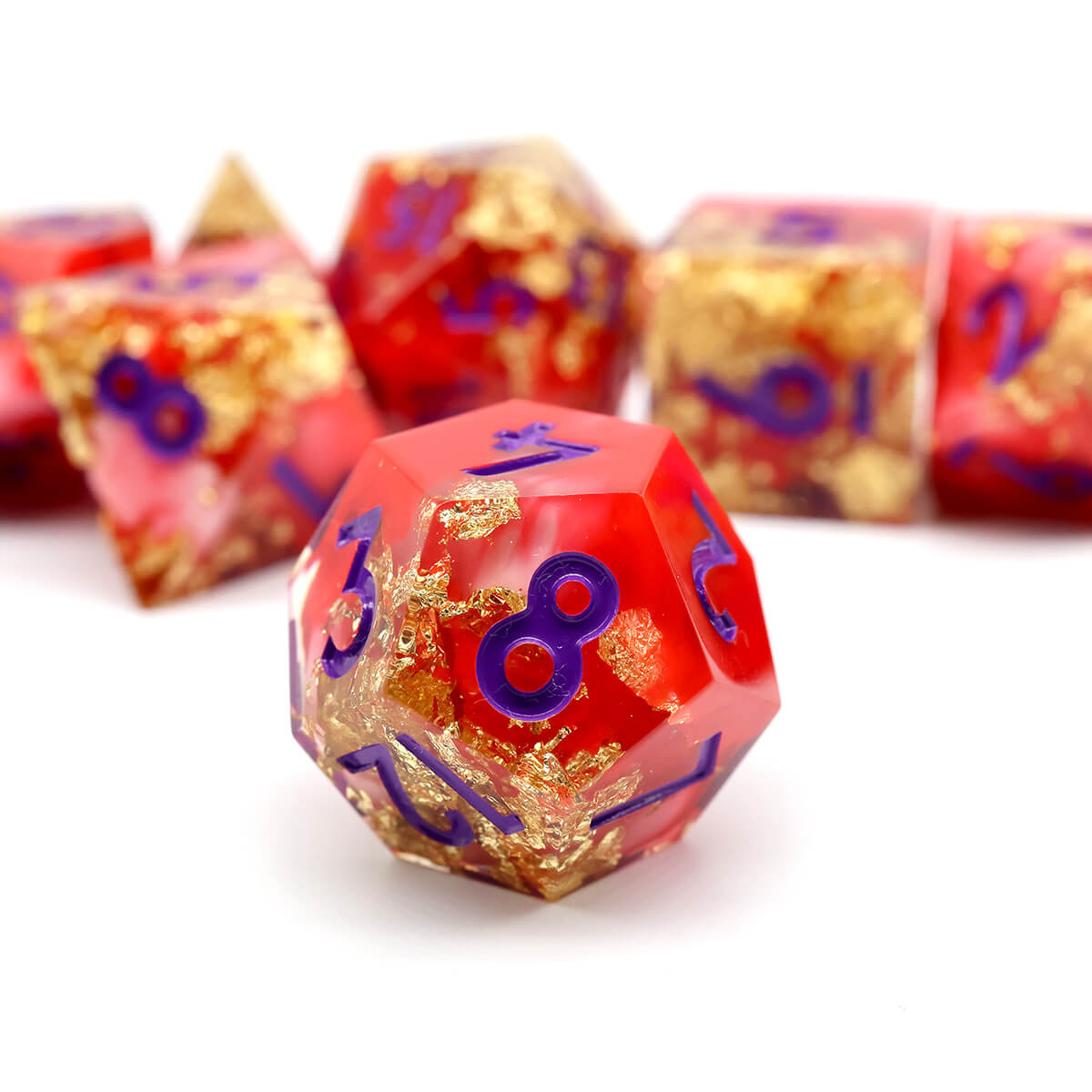 DND Dice Set Phoenix Feather 7-Piece Sharp Edge - Dice of Dragons