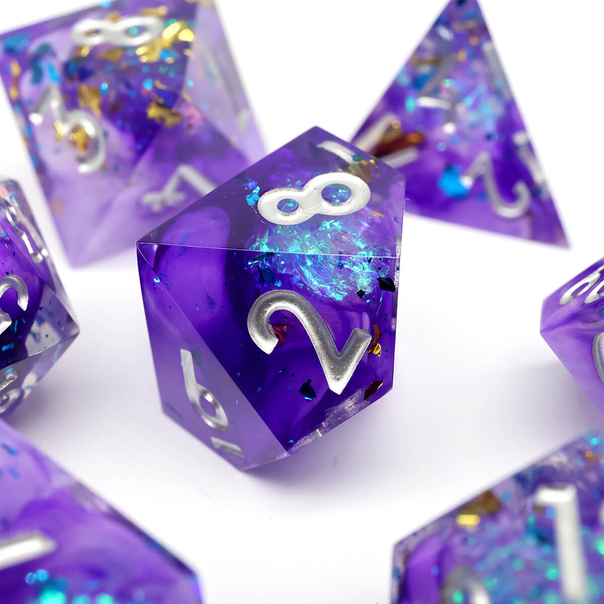 DND Dice Set Purple Crystalline 7-Piece Sharp Edge - Dice of Dragons