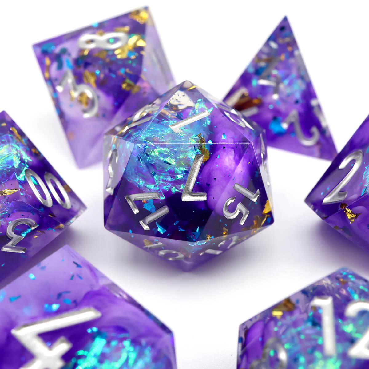 DND Dice Set Purple Crystalline 7-Piece Sharp Edge - Dice of Dragons