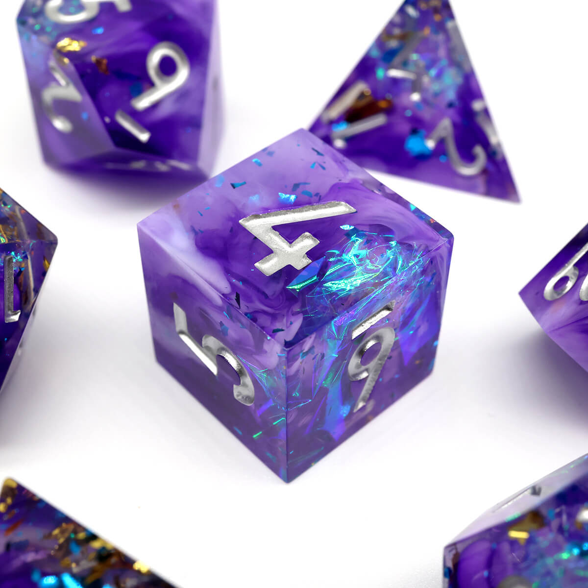 DND Dice Set Purple Crystalline 7-Piece Sharp Edge - Dice of Dragons