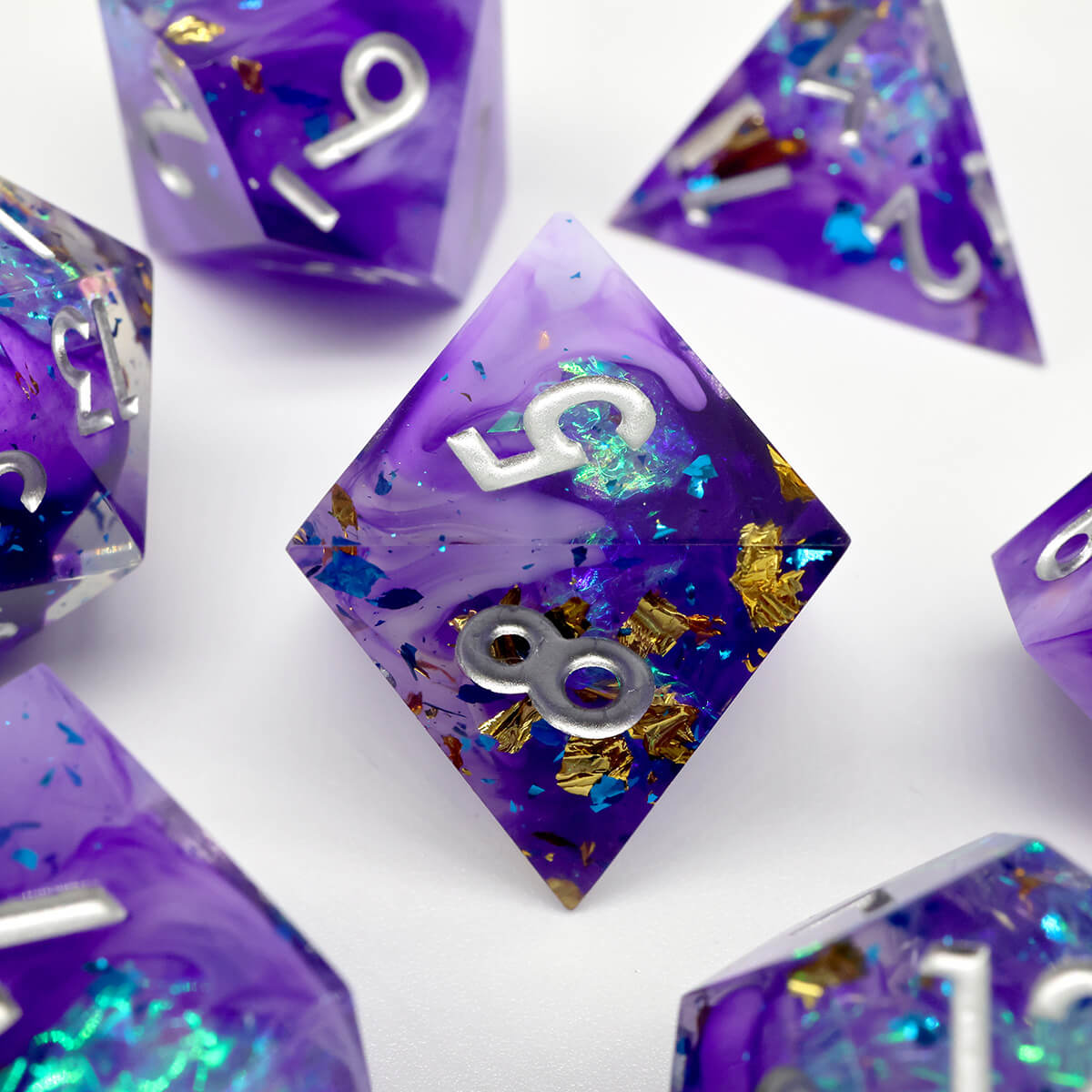 DND Dice Set Purple Crystalline 7-Piece Sharp Edge - Dice of Dragons