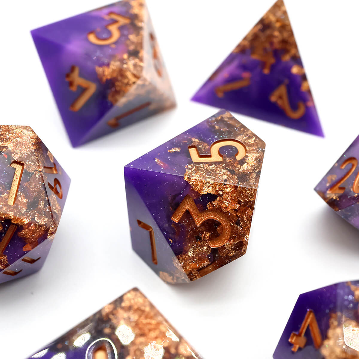 DND Dice Set Purple Windstorm 7-Piece Sharp Edge - Dice of Dragons