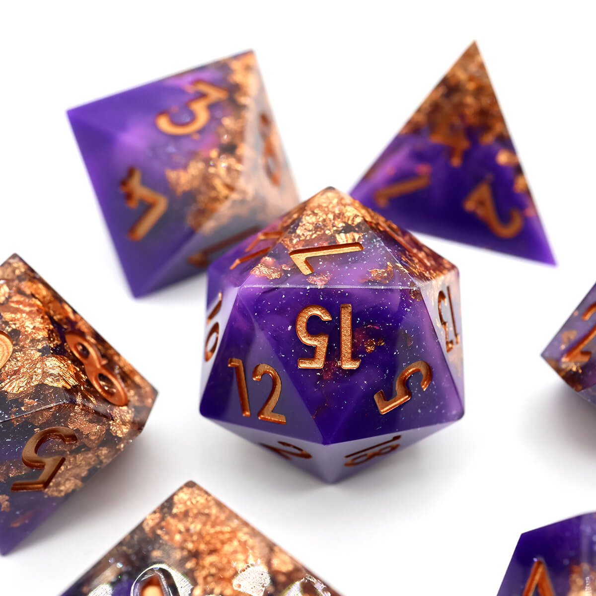 DND Dice Set Purple Windstorm 7-Piece Sharp Edge - Dice of Dragons