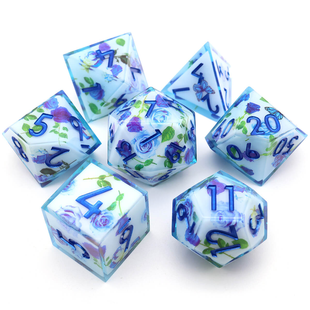 DND Dice Set Butterfly 7-Piece Sharp Edge Layered - Dice of Dragons