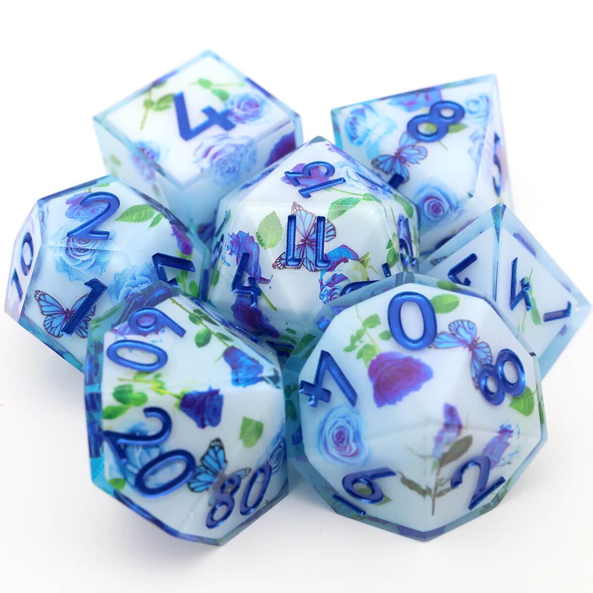 DND Dice Set Butterfly 7-Piece Sharp Edge Layered - Dice of Dragons