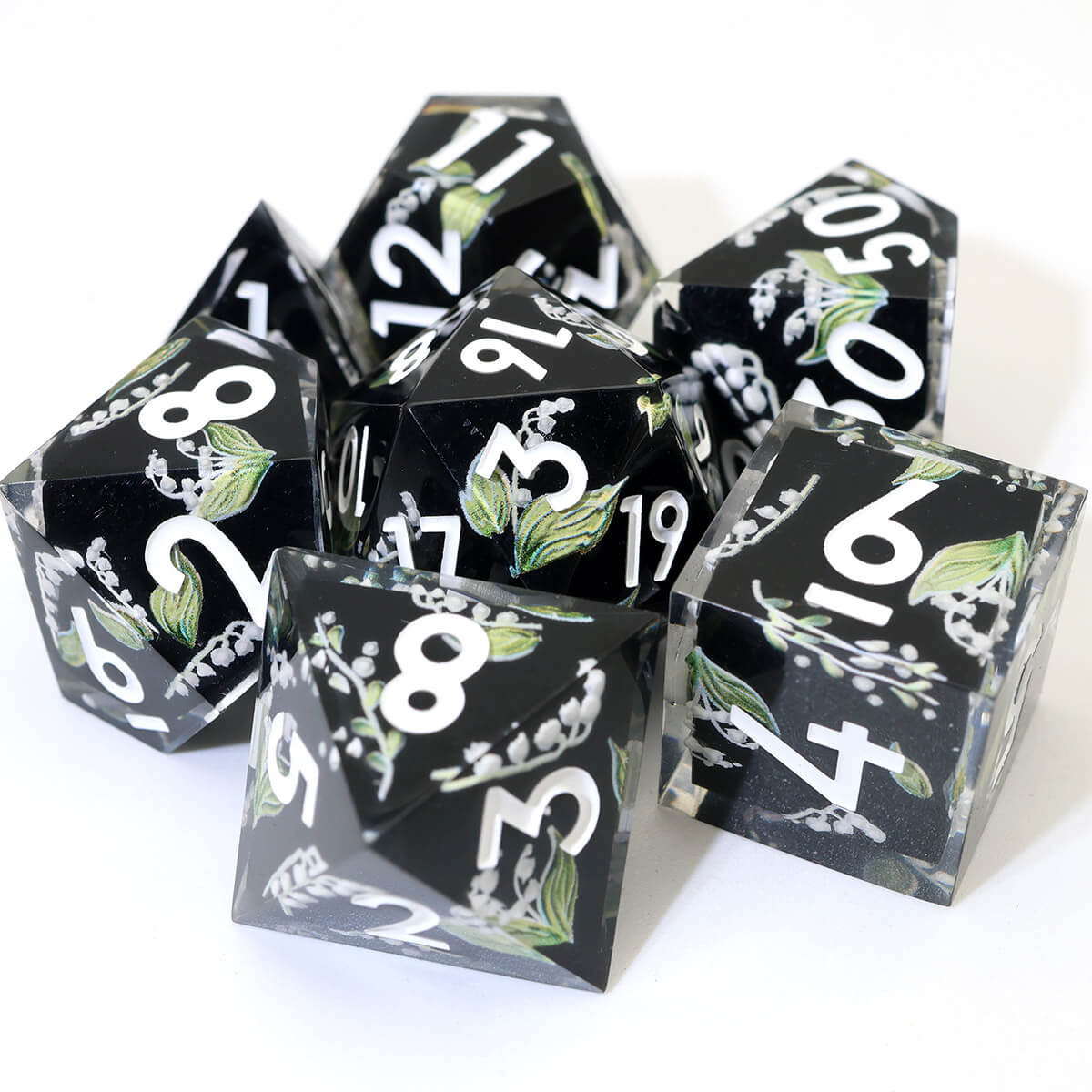 DND Dice Set Layered Flower 7-Piece Sharp Edge - Dice of Dragons