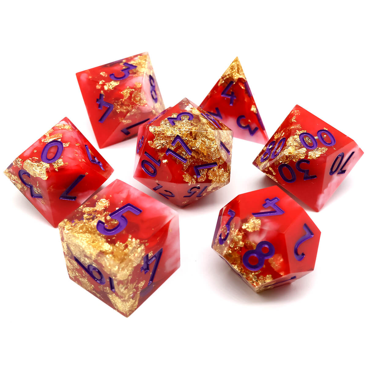 DND Dice Set Phoenix Feather 7-Piece Sharp Edge - Dice of Dragons