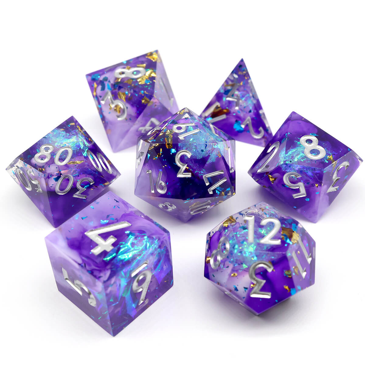 DND Dice Set Purple Crystalline 7-Piece Sharp Edge - Dice of Dragons