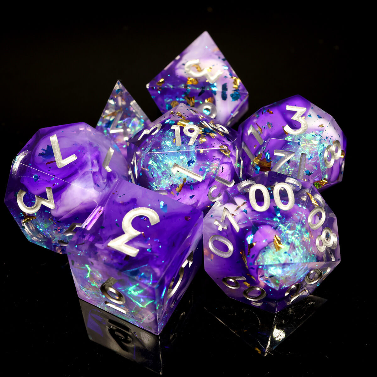 DND Dice Set Purple Crystalline 7-Piece Sharp Edge - Dice of Dragons