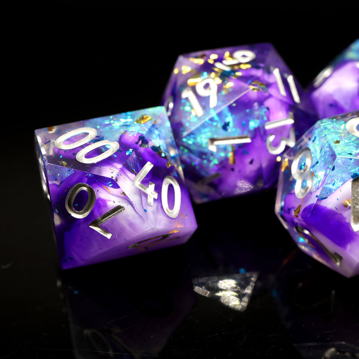 DND Dice Set Purple Crystalline 7-Piece Sharp Edge - Dice of Dragons