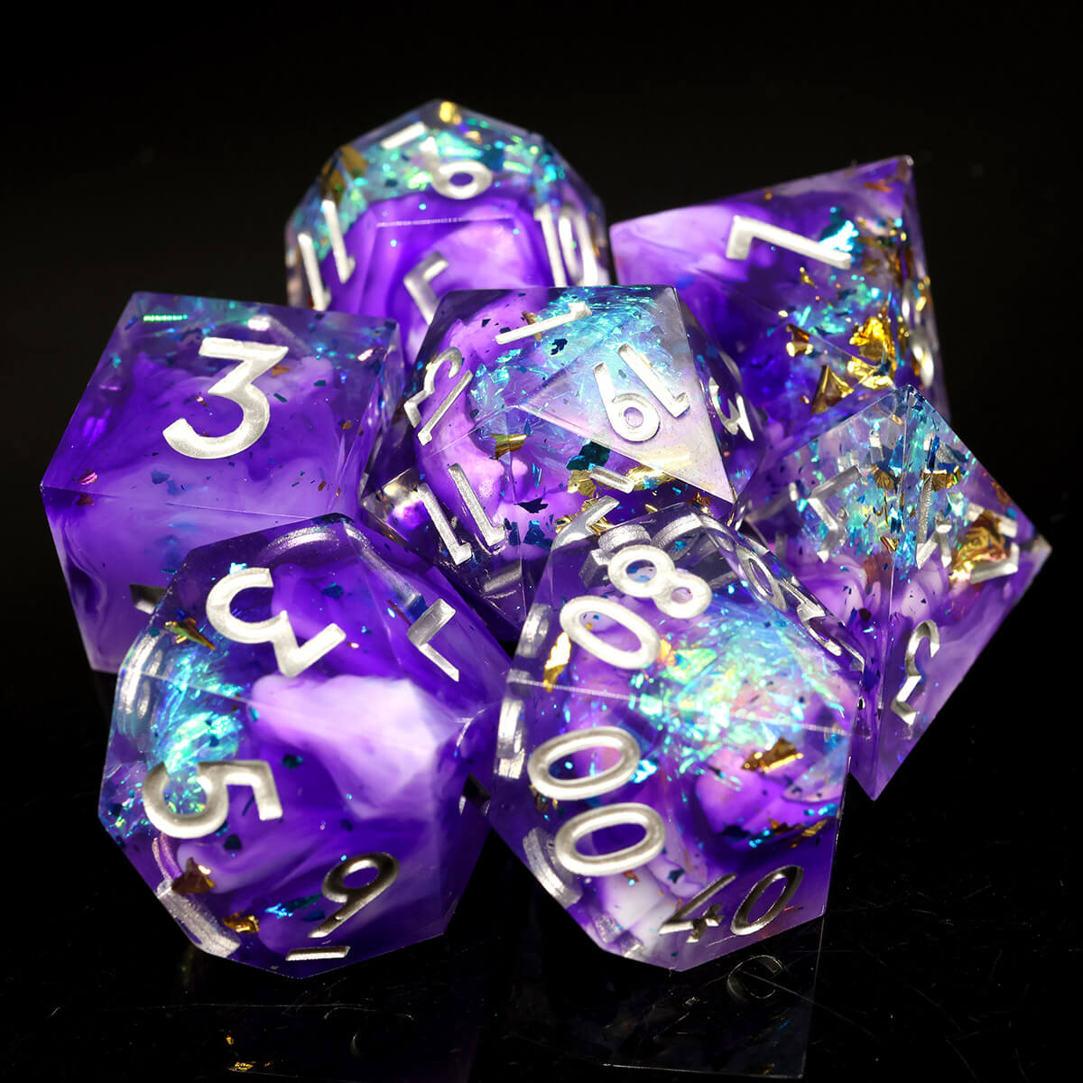 DND Dice Set Purple Crystalline 7-Piece Sharp Edge - Dice of Dragons