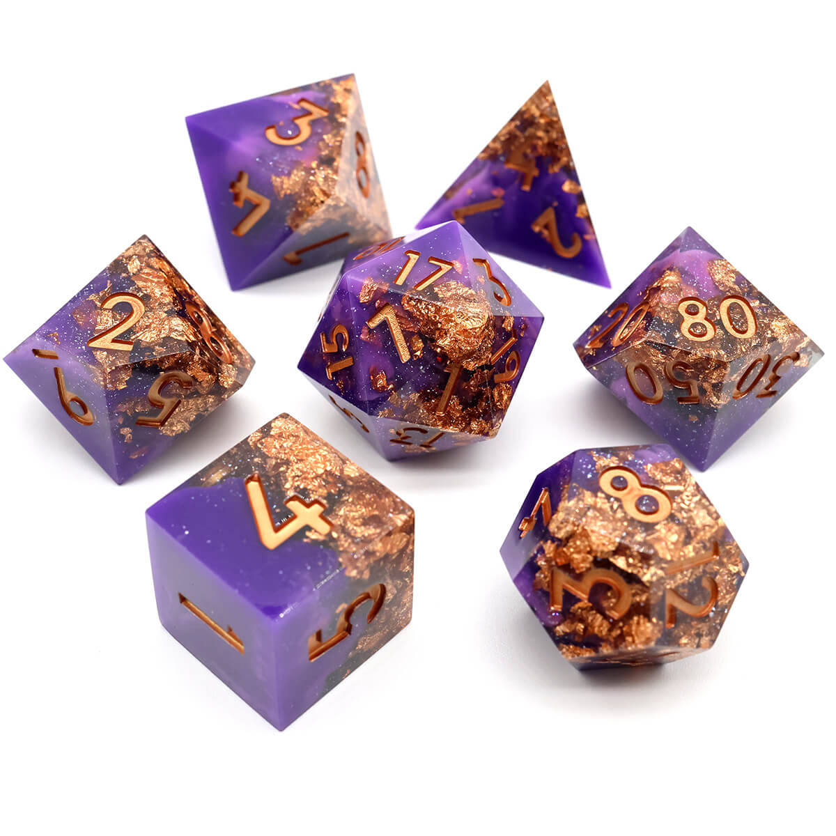 DND Dice Set Purple Windstorm 7-Piece Sharp Edge - Dice of Dragons