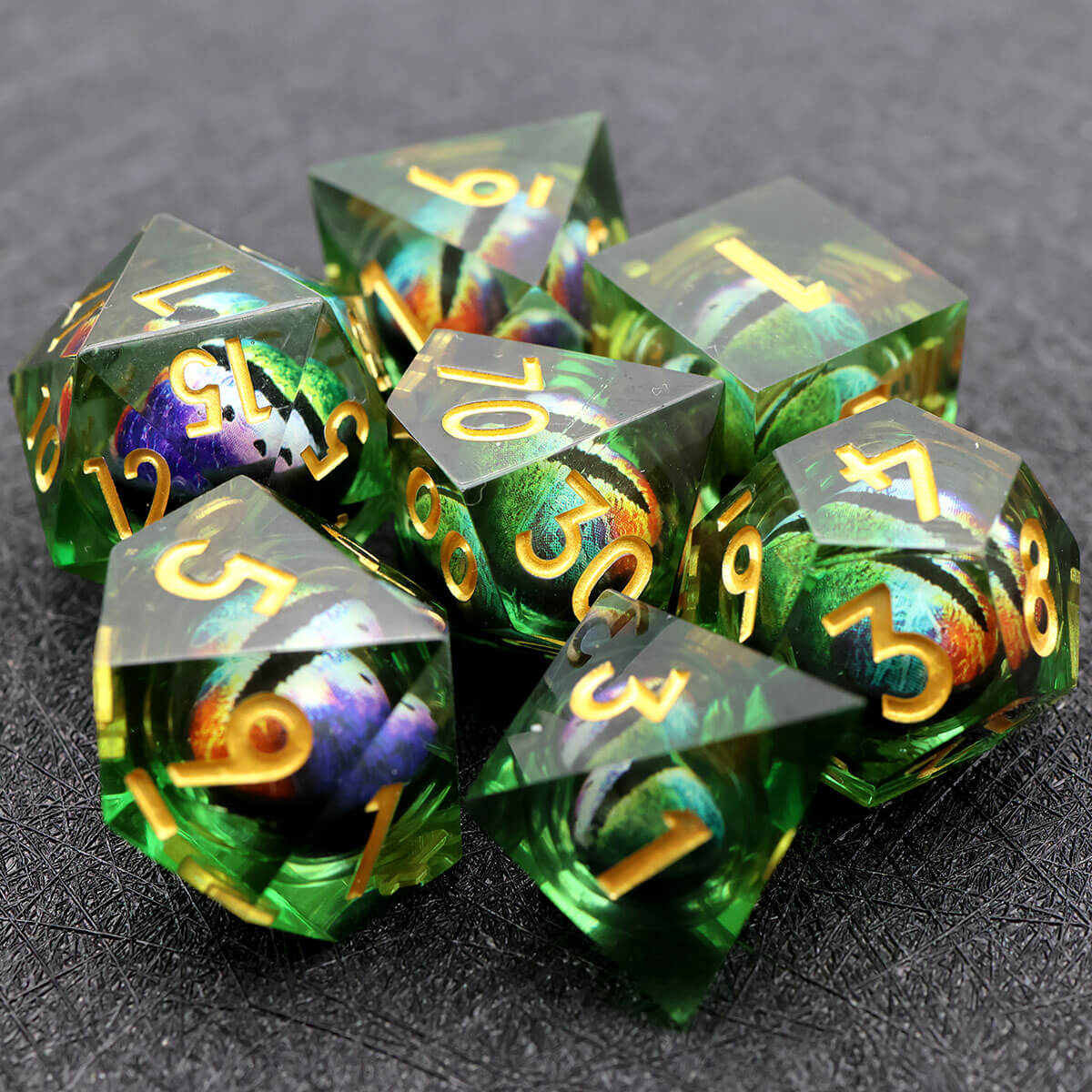 DND Dragon Eye 7-Piece Sharp Edge Dice Set - Dice of Dragons