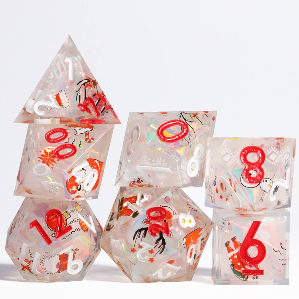 D&D 7-Piece Sharp Edge Christmas Snowman Polyhedral Resin Dice Set - Dice of Dragons