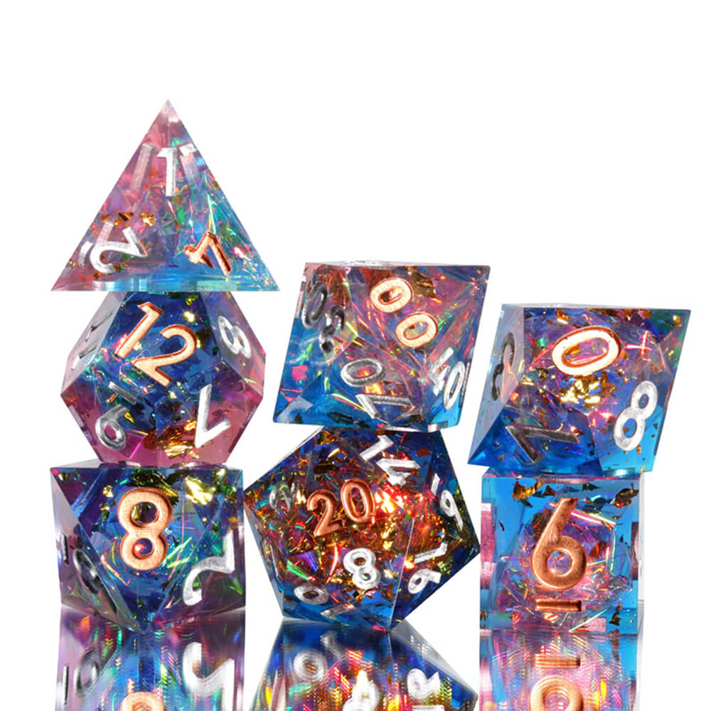 D&D 7-Piece Sharp Edge Cozy Weekend Polyhedral Resin Dice Set - Dice of Dragons