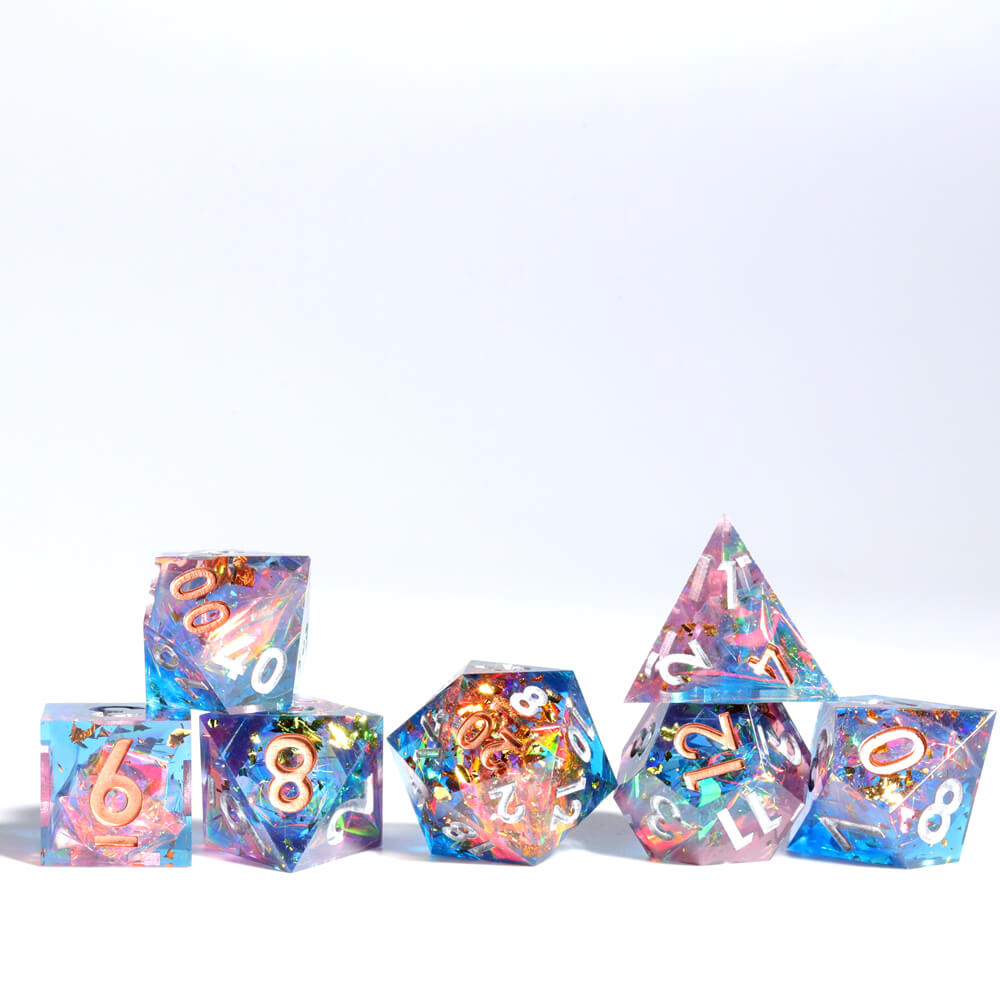 D&D 7-Piece Sharp Edge Cozy Weekend Polyhedral Resin Dice Set - Dice of Dragons