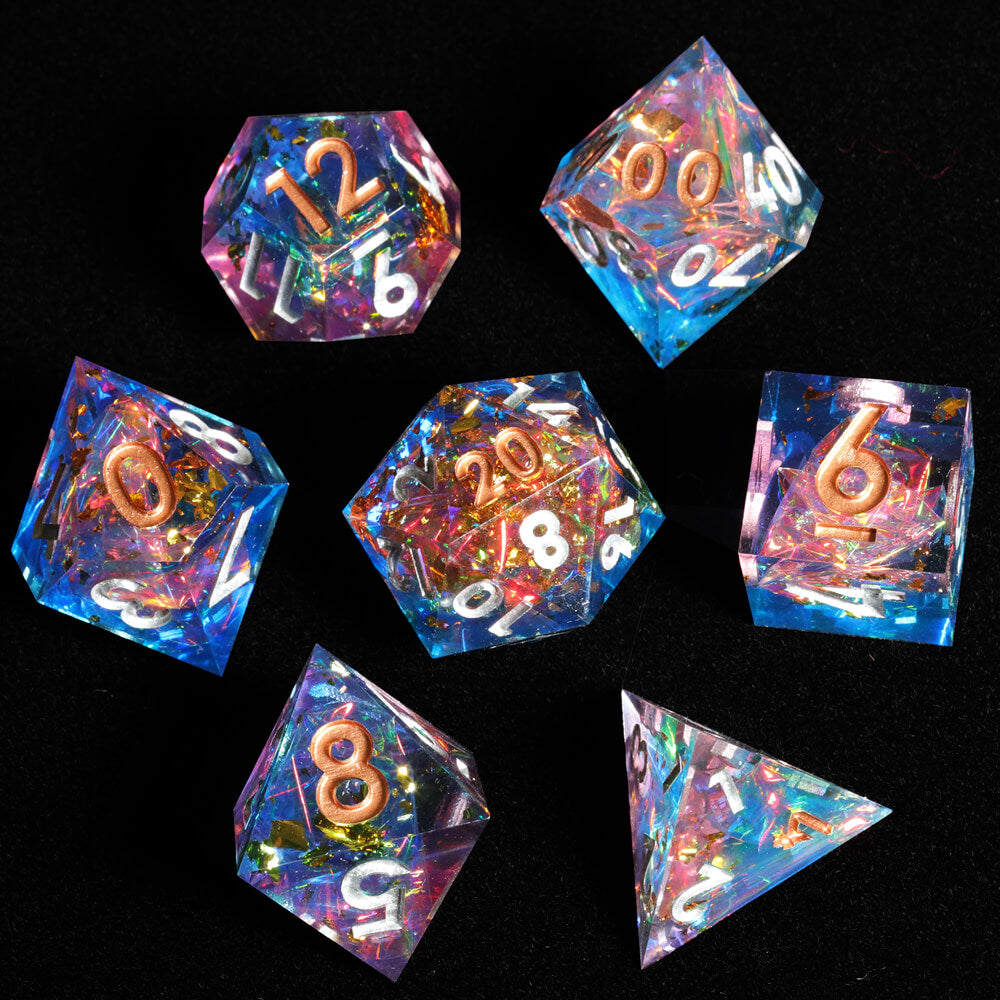 D&D 7-Piece Sharp Edge Cozy Weekend Polyhedral Resin Dice Set - Dice of Dragons