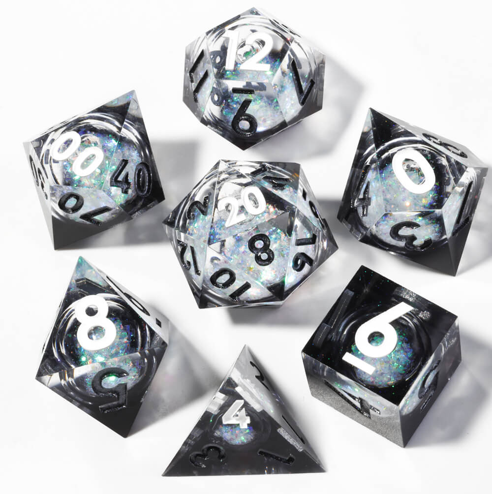 D&D 7-Piece Sharp Edge Liquid Core Ninjas Polyhedral Resin Dice Set - Dice of Dragons