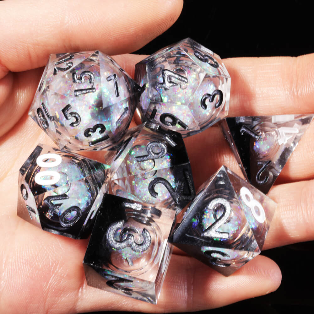 D&D 7-Piece Sharp Edge Liquid Core Ninjas Polyhedral Resin Dice Set - Dice of Dragons