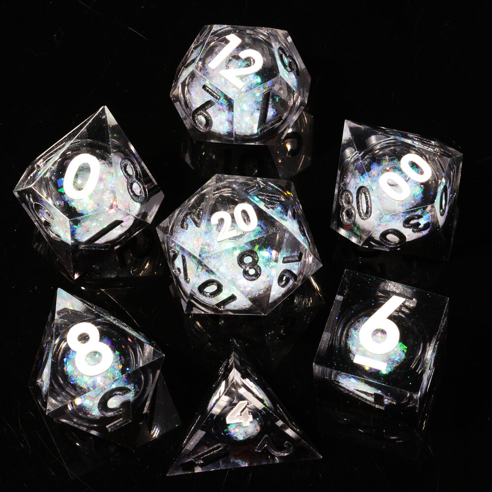 D&D 7-Piece Sharp Edge Liquid Core Ninjas Polyhedral Resin Dice Set - Dice of Dragons