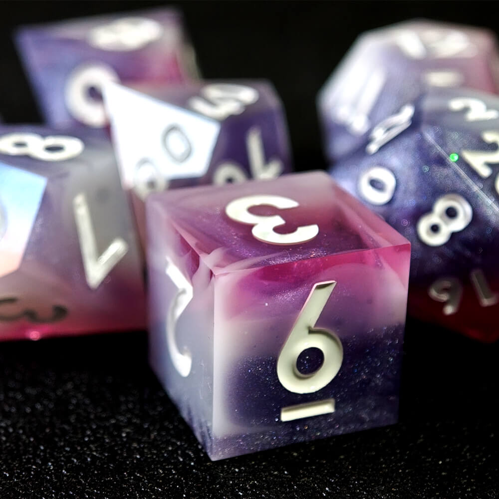 Awesome 7-Piece Polyhedral Resin D&D Dice Set - Pink - Dice of Dragons