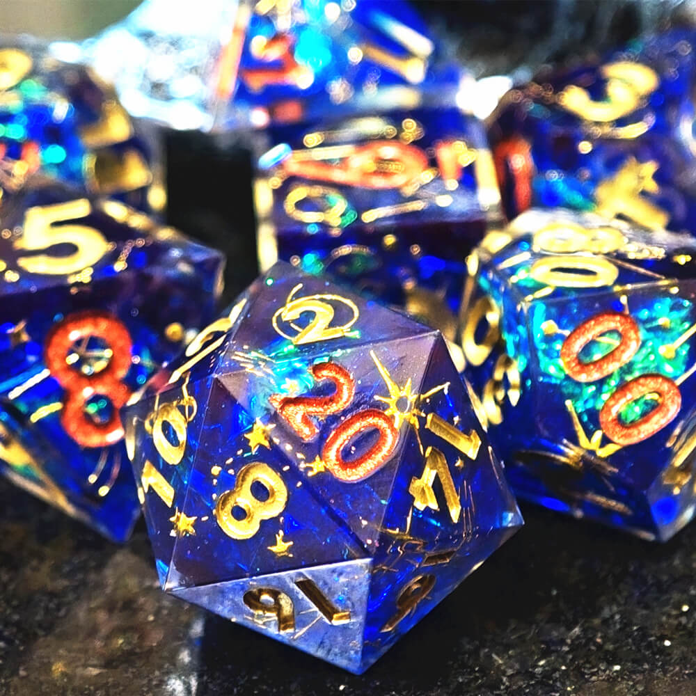 D&D 7-Piece Sharp Edge Planet Polyhedral Resin Dice Set - Dice of Dragons